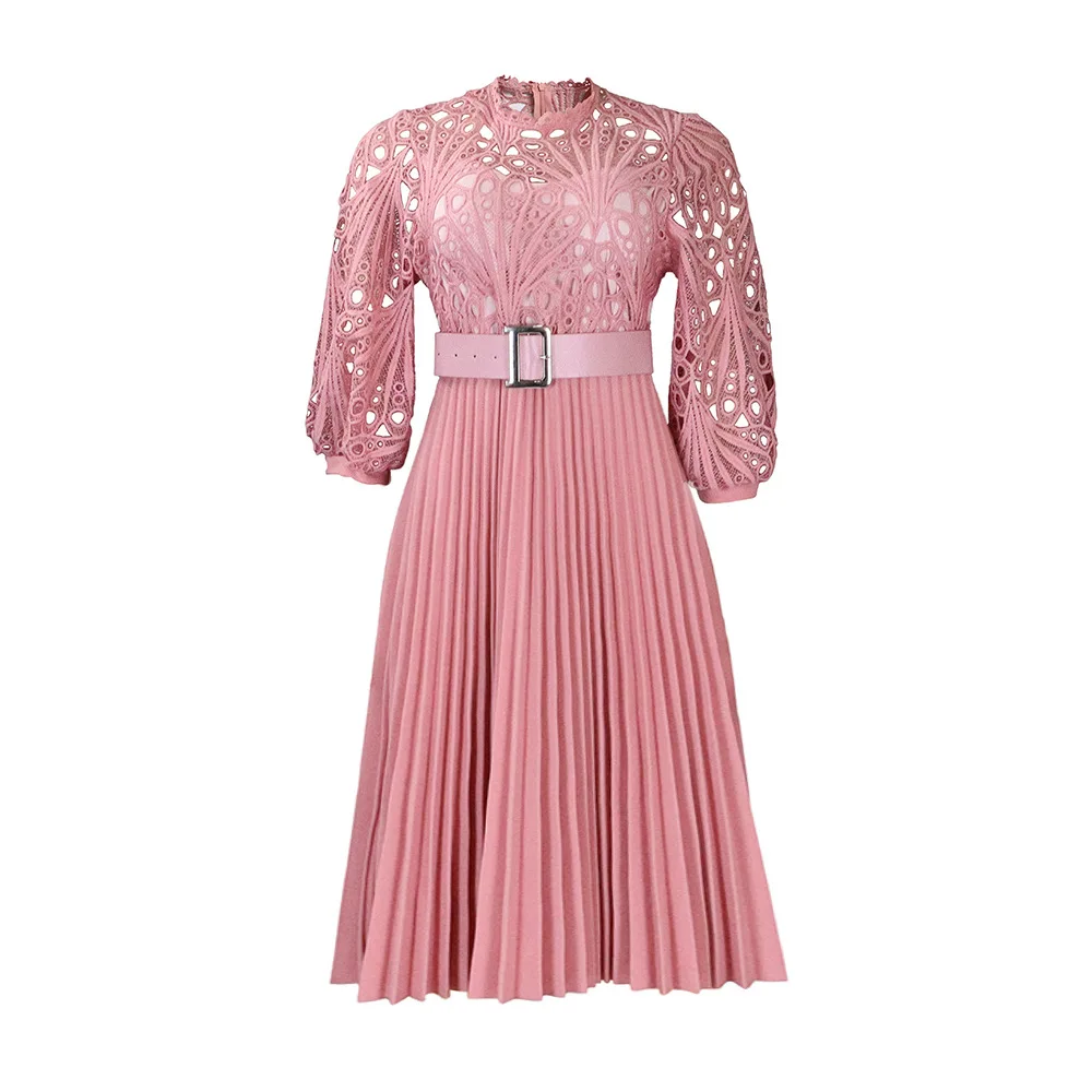 Elegant Church Dresses for Women Lace Hollow Out Patchwork Pleated Female  Gowns Wedding Guest Party Female Classy Office Ladies - AliExpress 200000345