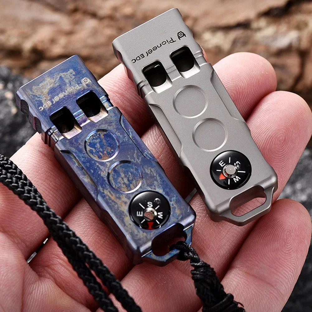 Compass Survival Whistle 2-in-1 Double-Barrel Outdoor Wilderness Adventure High Pitch Decibel Alloy Whistle EDC Extended Design