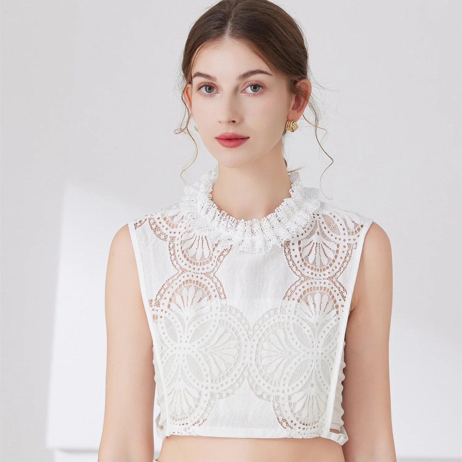 

2023 Seconds Become Beautiful Girl Petal Fake Collar Cute White Pure Cotton Shirt