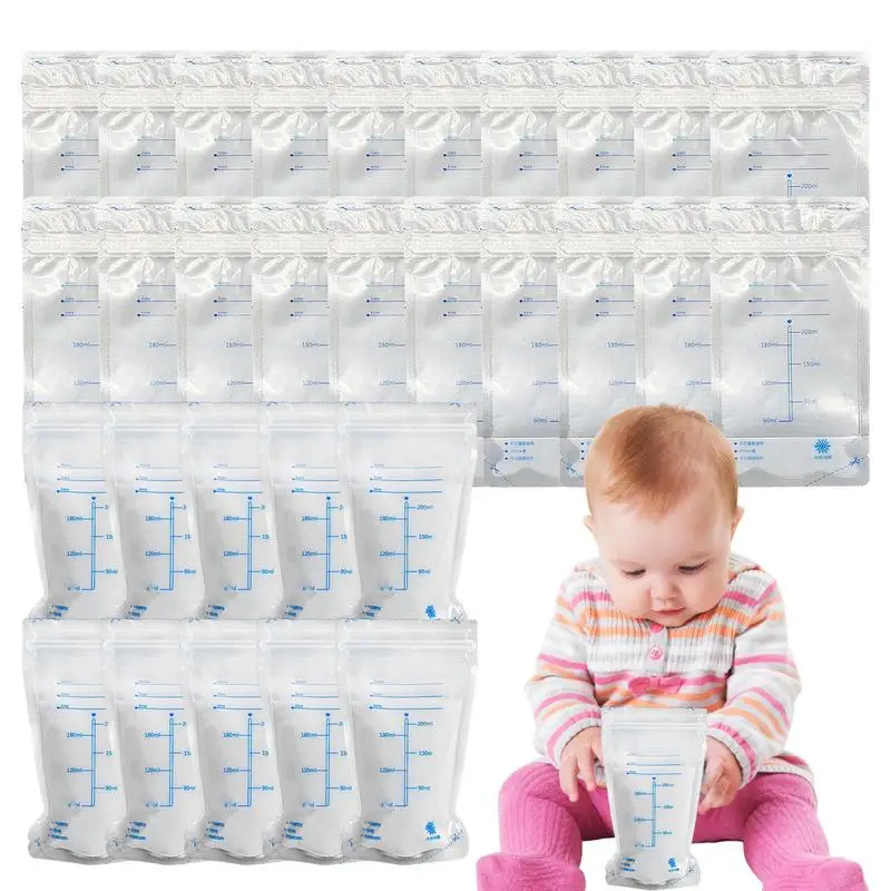 

Breast Milk Bag Food-Grade Safe Portable Milk Bag 30pcs Leakproof Milk Storage Bag 200ml For Refrigerators Fridges Write Down