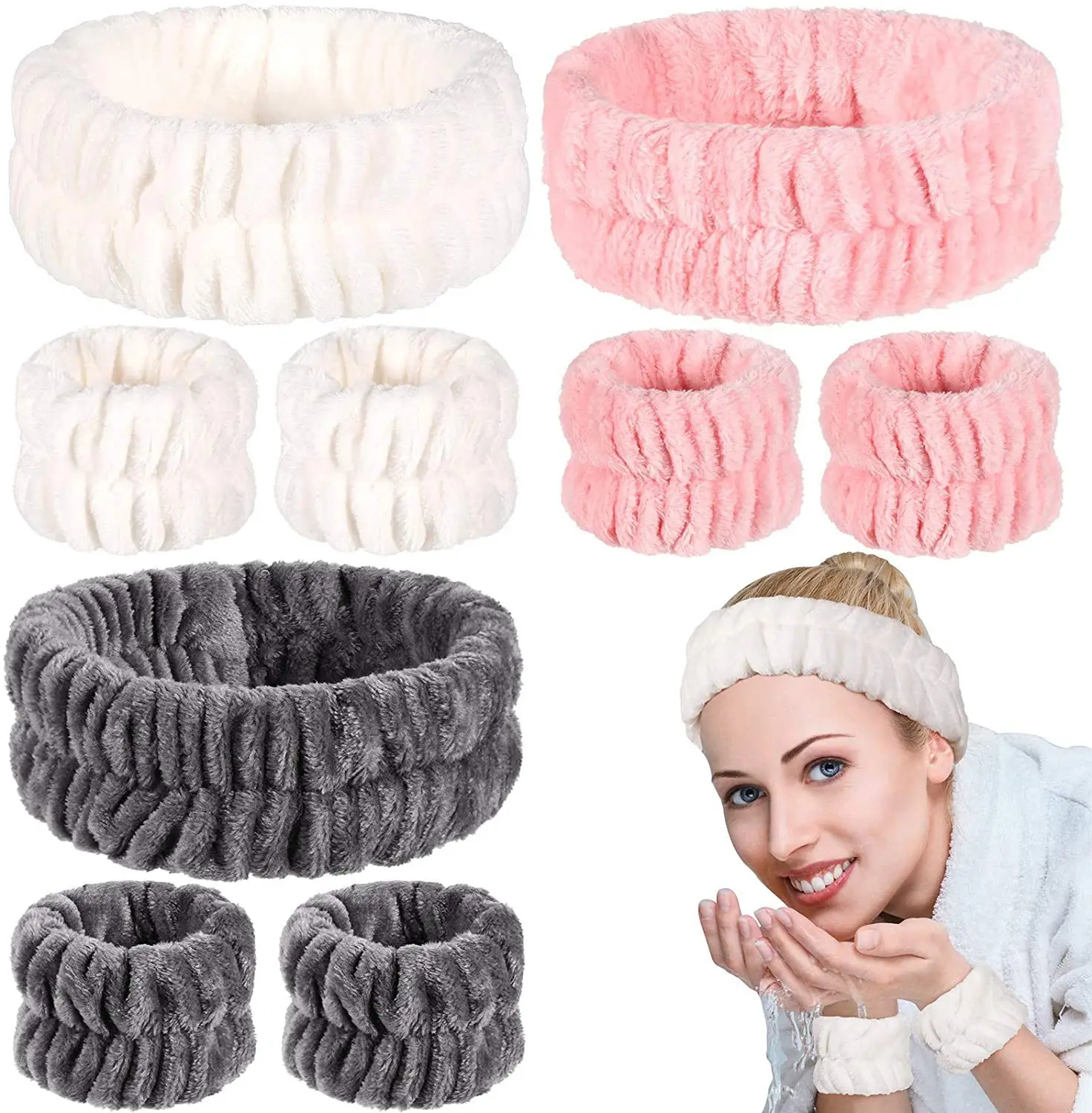

3Pcs Washing Face Spa Wrist Washband Hair Band Solid Color Microfiber Women Absorbent Hair Accesories Headwrap Handmade Makeup