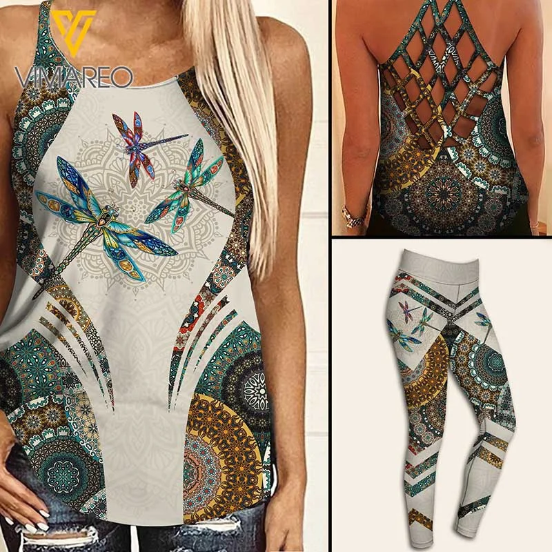 

Dragonfly Girl Criss-cross Tank Top+legging Yoga Outfit for Women