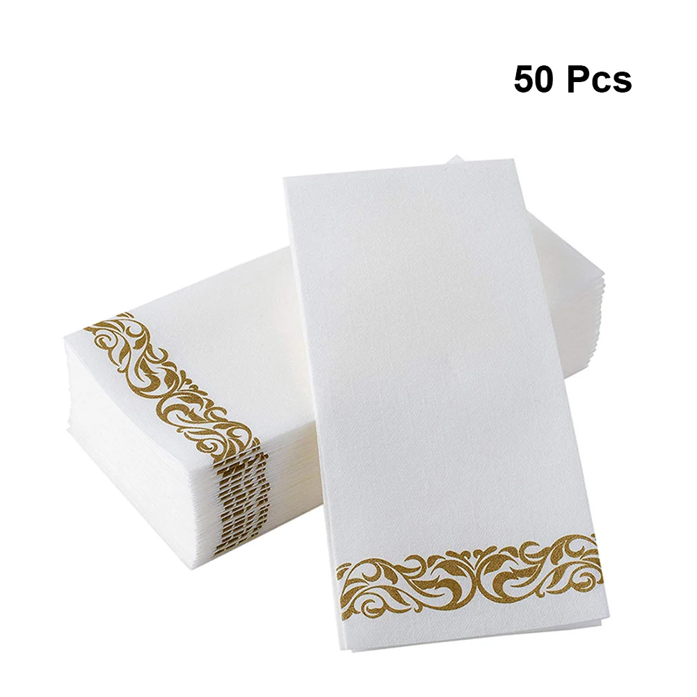 50 Pcs Paper Handkerchief Decorative Towels Napkin Golden Floral Printed Wedding Decoration