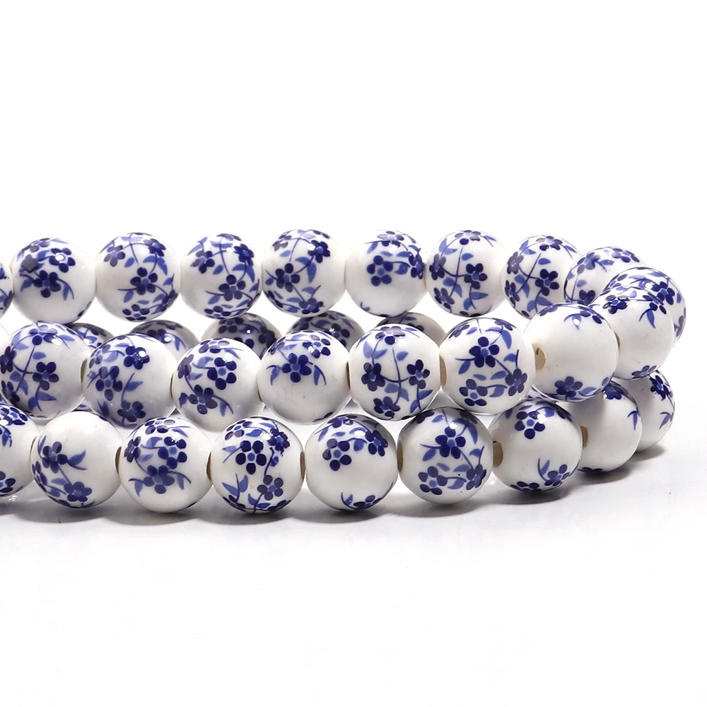 6 8 10 12 mm kleine Blumen-Keramikperlen, blaues Porzellan, runde lose Perlen für Schmuckherstellung, DIY-Armbänder, Halsketten-Zubehör – Detail 7