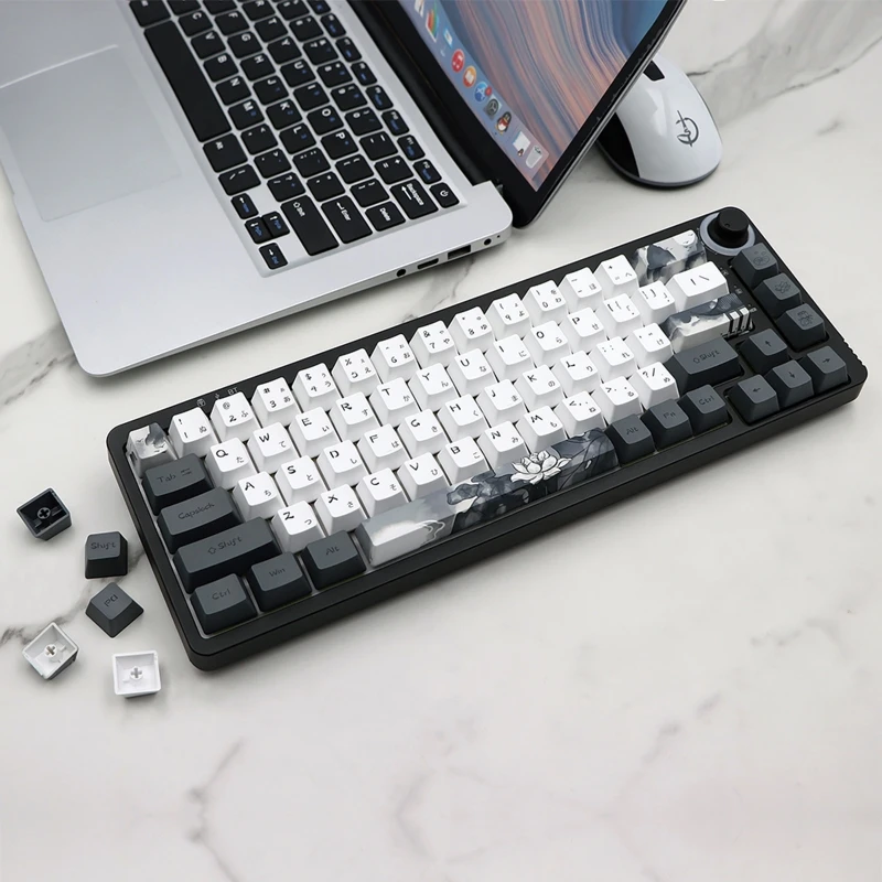 Elegante Ink Lotus Keycap Oem Altura 140 Teclas Keycaps para Interruptores mx Gk61 Rk61 68 980 108 Iso Key Dye Subb Japonês