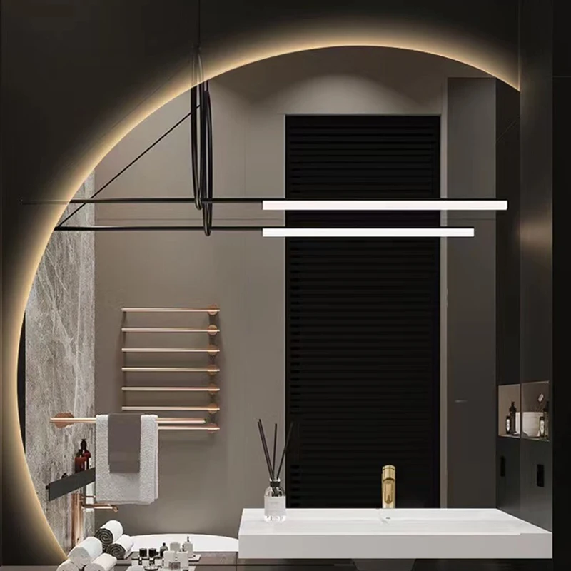 Bathroom mirror frameless touch sensor Bluetooth decorative wall mounted intelligent bathroom half moon mirror with LED light