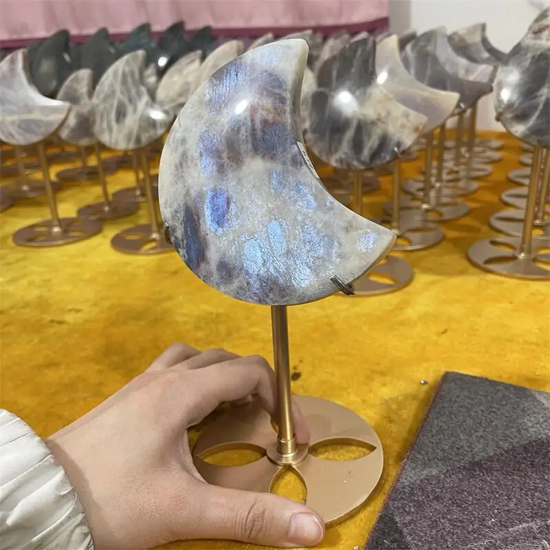 Natural Moon Stone Moon Decor Moon Shape Specimens Carving Healing