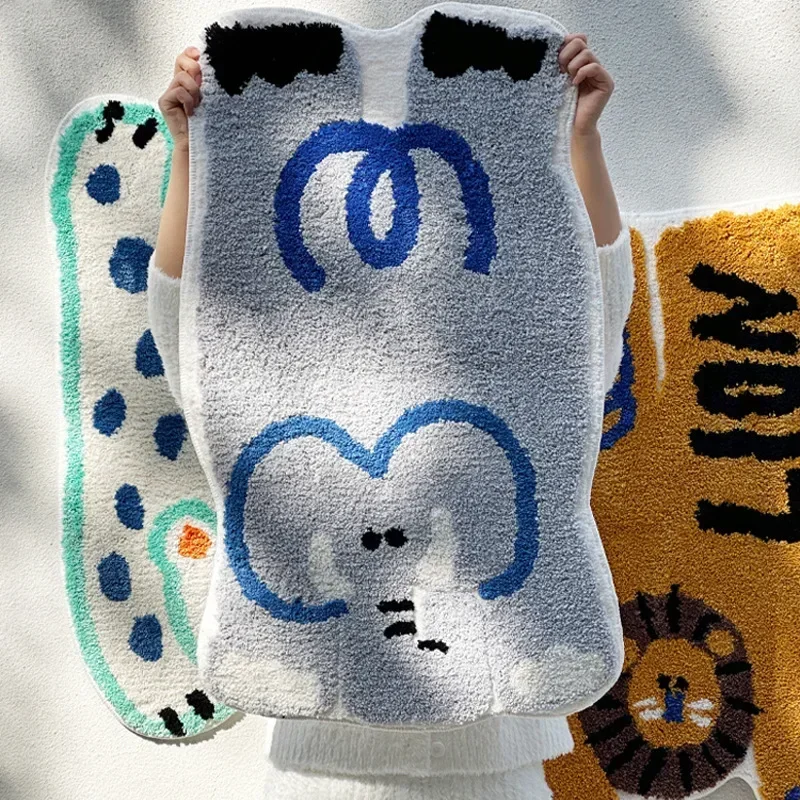 Cartoon Animals Imitation Cashmere Non-slip Mat Carpet 1pc Thin Absorbent Bath Mat Washable Shower Bathroom Home Decoration Gift