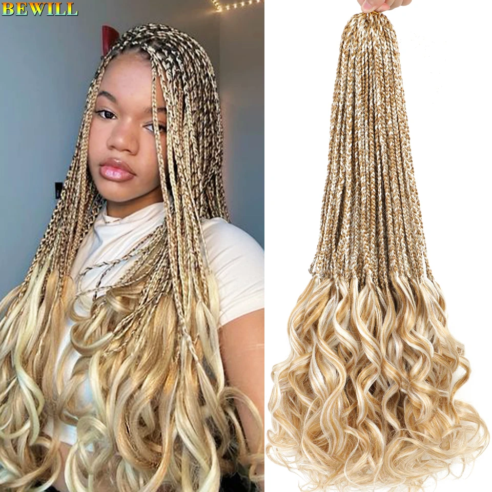 24 Inch Goddess Box Braids Crochet Hair French Curl Braids Blonde Ombre P27 613 Pre Looped Synthetic French Curly Braiding Hair