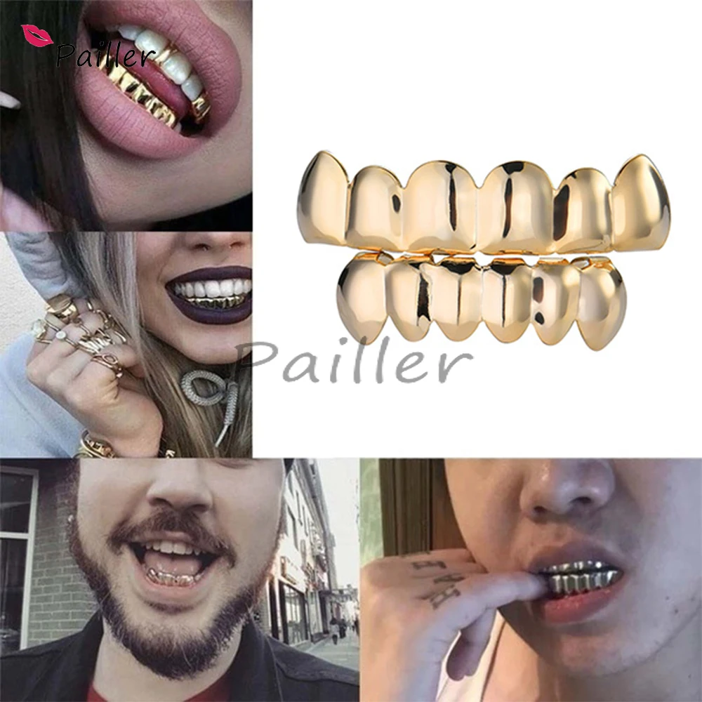 Hip Hop Gold Teeth Grillz Set Top Bottom Tooth Grills Dental Mouth Punk