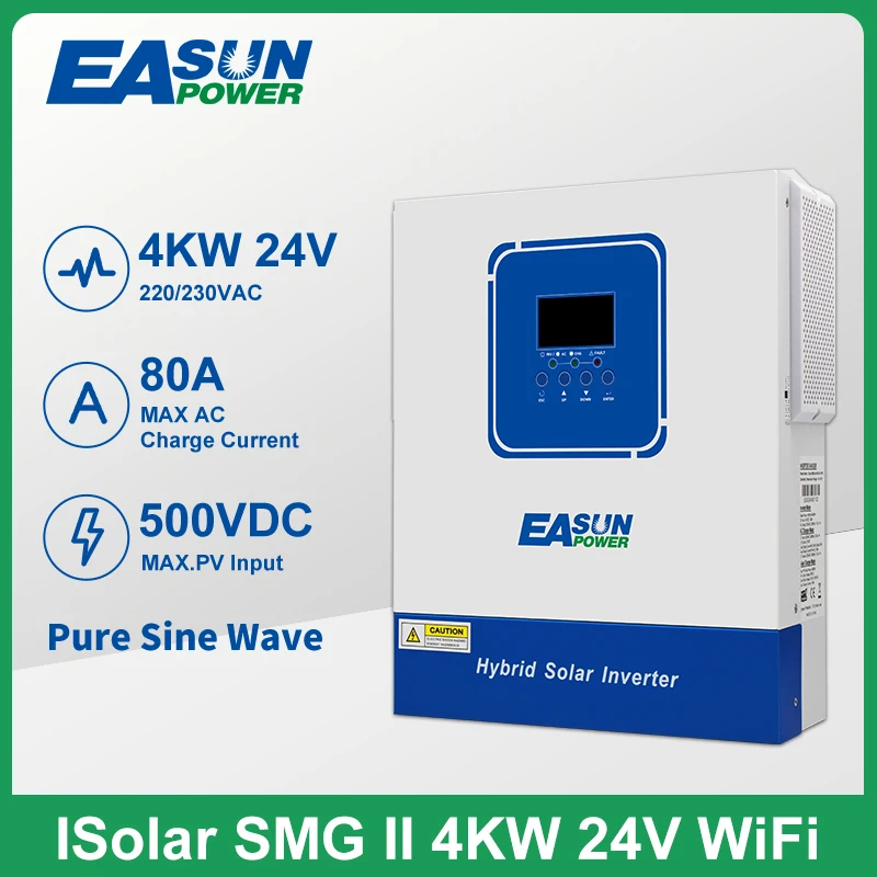  Easun 4200VA 3500W Hybrid Solar Inverter 24V Built MPPT 100A Solar Controller 230VAC Out-put Voltage Max PV 500VDC Support WIFI 