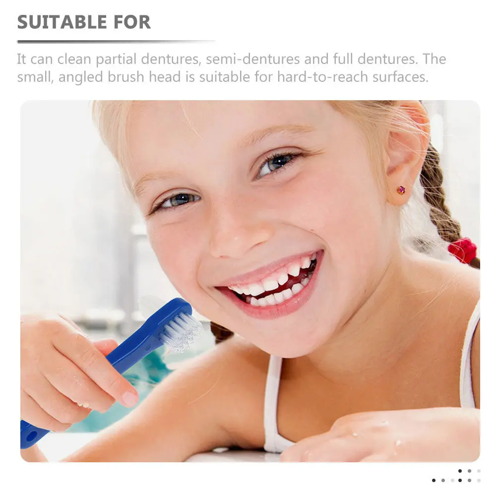 6Pcs 성인용 틀니 칫솔 더블 헤드 부드러운 강모 가짜 치아 청소용 구강 관리 브러시 휴대용 인체 공학적 손잡이