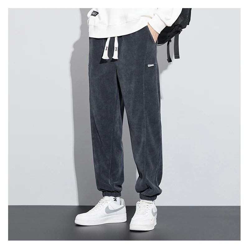 Spring Autumn Joggers Corduroy Pants for Men Clothes Black Grey Loose Drawstring Casual Harem Pants Male Trousers Streetwear