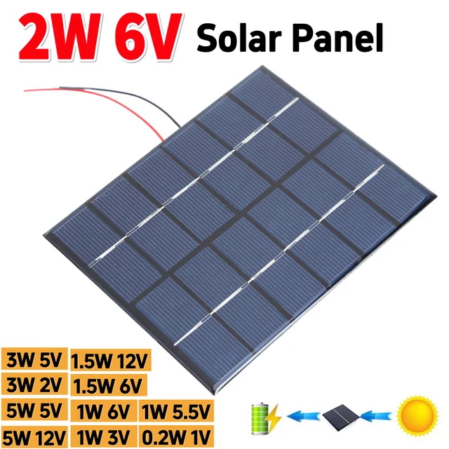 Panneau solaire 2W 6V, panneau de cellules solaires en polysilicium, batterie externe Portable à haute efficacité pour l'éclairage domestique de petite taille 1