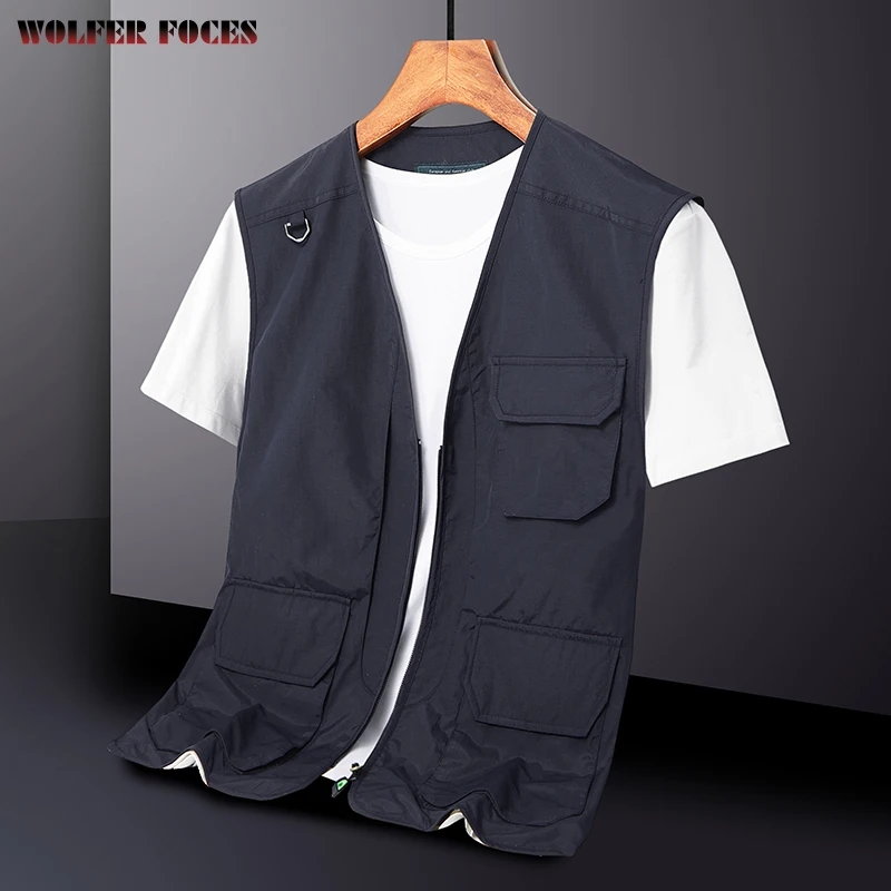 Summer Men's Multi Pocket Functional Vest Outdoor Fishing Vest Camping Waterproof Jackets Bigsize Sleeveless Coat Tactical Vests safety vests to work sleeveless jacket windbreaker tactical vest sports waterproof bigsize custom designer fashionable