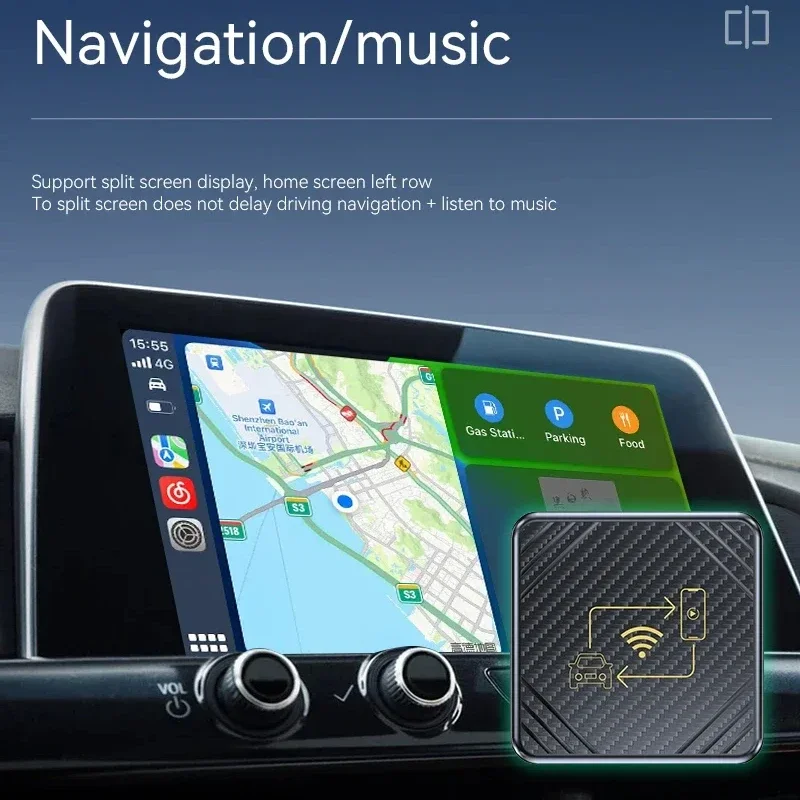 Q1 Car Mounted Box, 2-in-1 Mini Carplay Adapter, Wired to Wireless, Android, Auto Dongle, Apple, iPhone