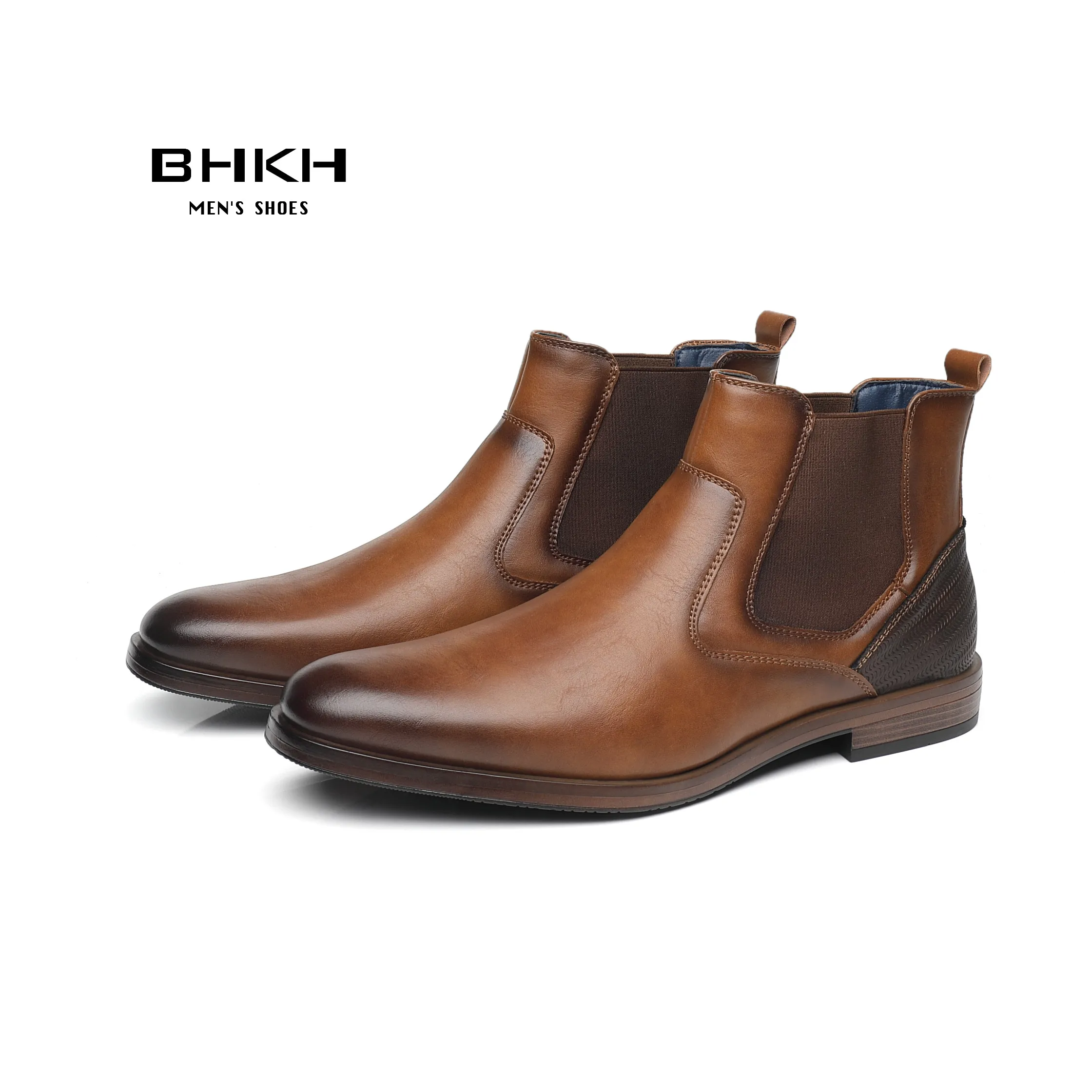 Chelsea Boots Men Soft Leather Elastic Strap Ankle Smart Formal Business Dress shoes Winter