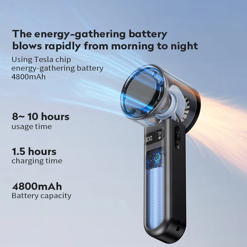 refrigeration Handheld Turbo Fan Mini Portable Hand Fan, USB Rechargeable Personal Fan,  Small Pocket Fan with 100 Speed 4
