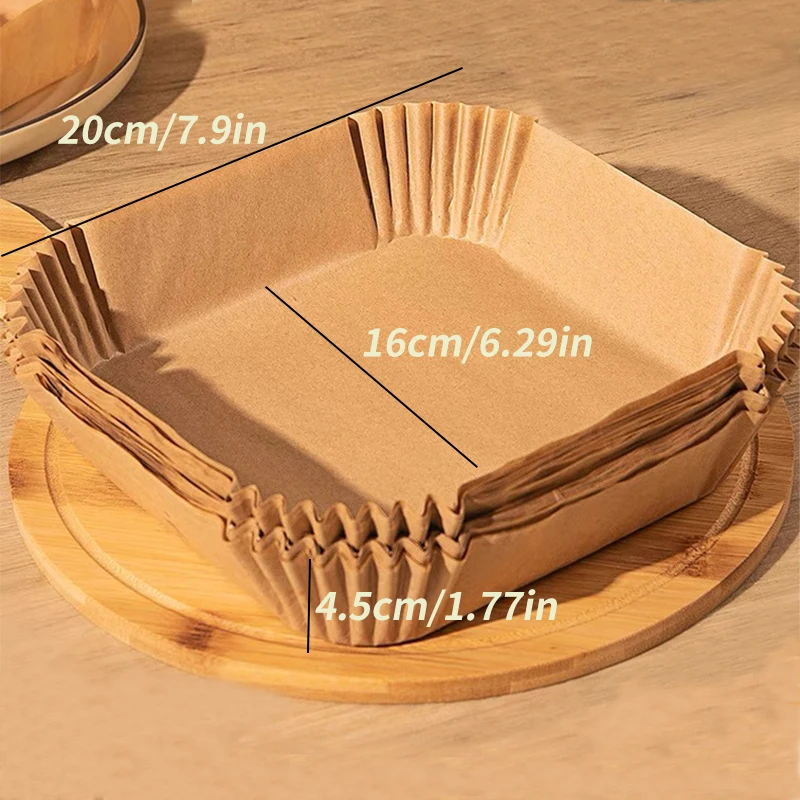 Freidora de aire de 50 piezas esterilla de papel desechable pulpa Likrtyny  de madera vaporera cuadrada revestimiento de papel cuadrado para cocinar y  hornear