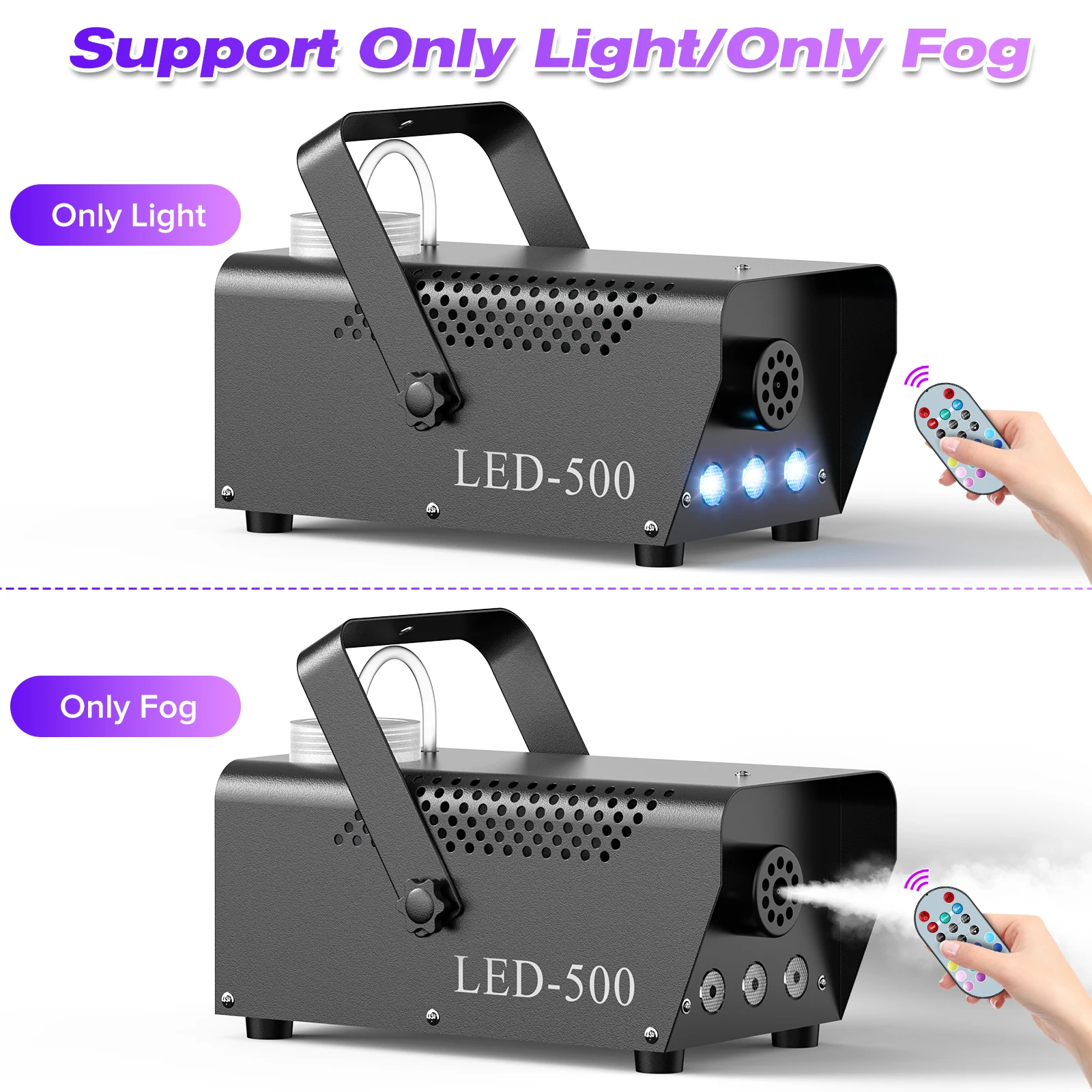 Mini Smoke Machine U'King 500W Smoke Machine RGB LED Fog Machine Stage Lighting Effect with Remote Control Fogger For Wedding DJ Show Bar Party