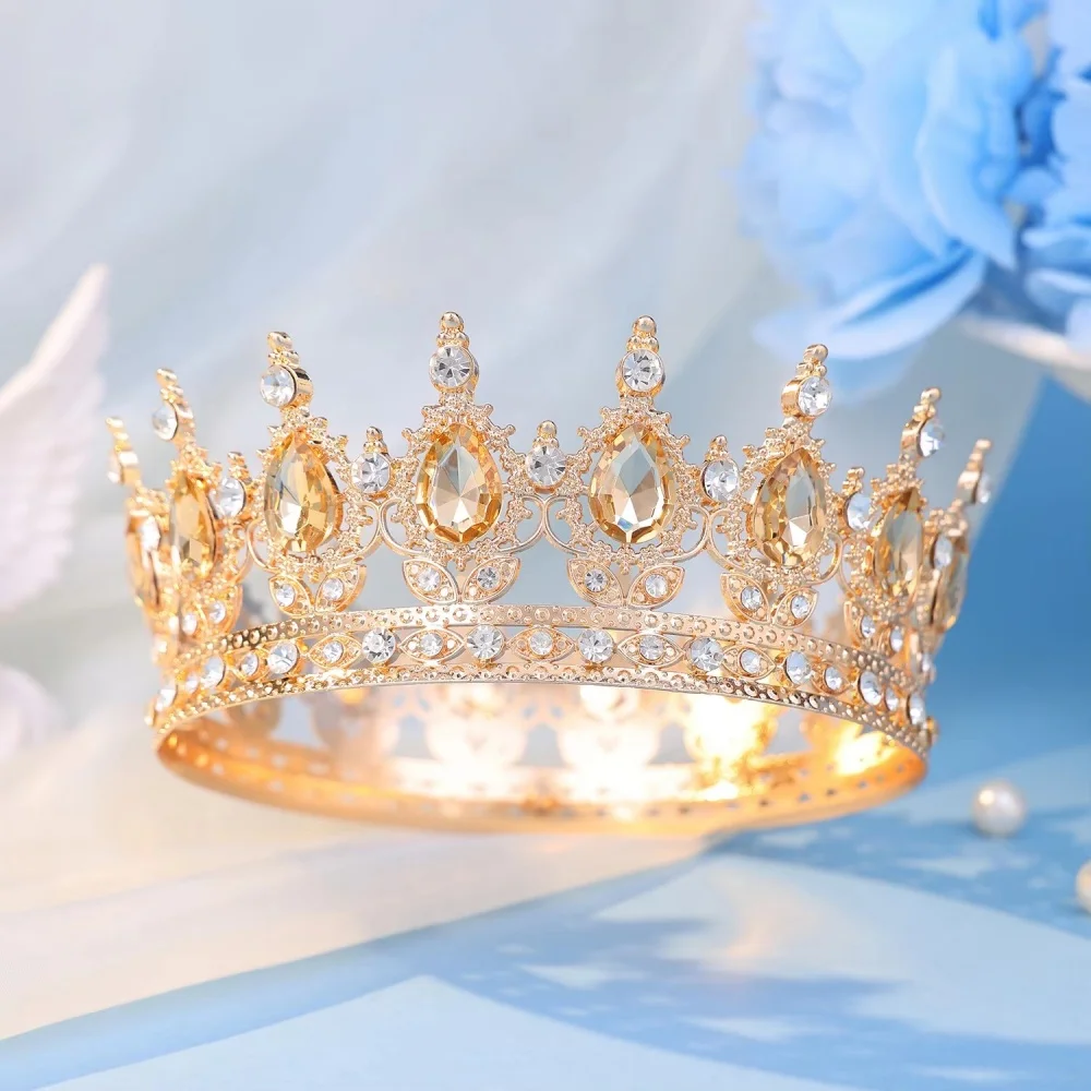 세련된 원형 티아라와 왕관, 신부, 여성, 여왕, 공주님들을 위한 머리띠, 소녀들의 웨딩 헤어 액세서리로 적합합니다.