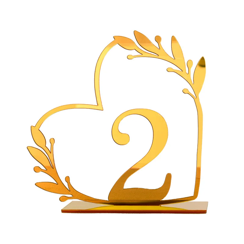 Heart Shaped Table Numbers Signage Gold Color Acrylic Table Number Card Holder Wedding Partyreserved Seating Numbers Stand 1PC
