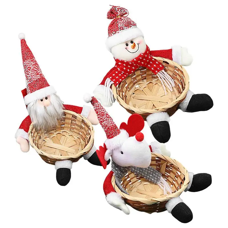 

Display Baskets Handwoven Santa Claus Elk Snowman Food Display Tray Storage Basket for Party Snacks Holiday Kitchen Accessories