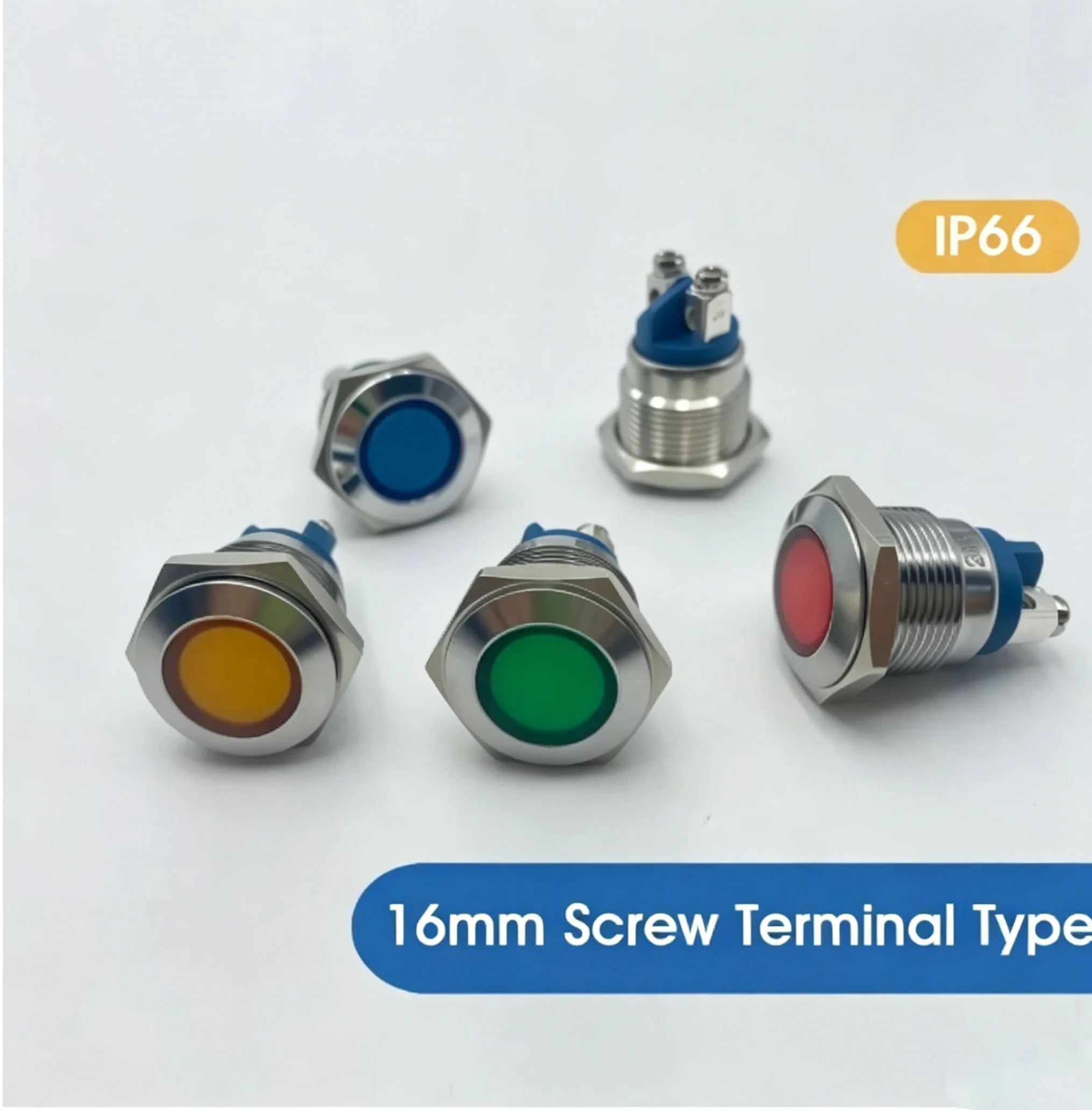16mm IP66 Waterproof Metal LED Signal Pilot Indicator Light DC 12V 24V AC 220VWire Screw Pins for Industrial Equipme