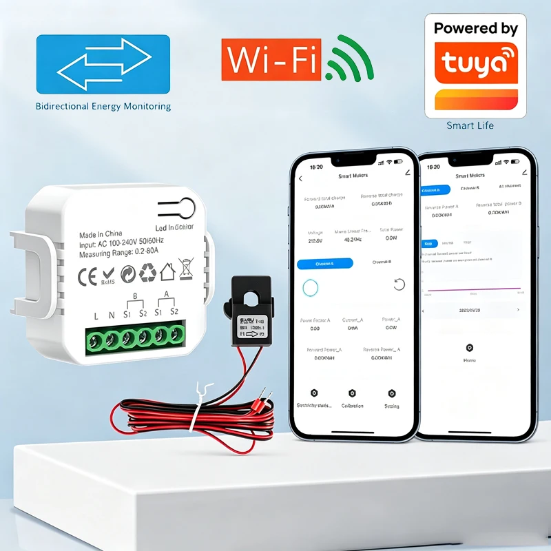 Smart WiFi Energy Meter with CT Clamps for Solar Power Monitoring