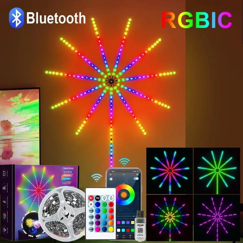 

Светодиодная лента RGB в виде фейерверка, с пультом ДУ