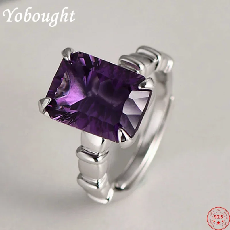 

S925 sterling silver rings for Women New Fashion simple totem inlaid square amethyst Occidental Topaz punk jewelry free shipping