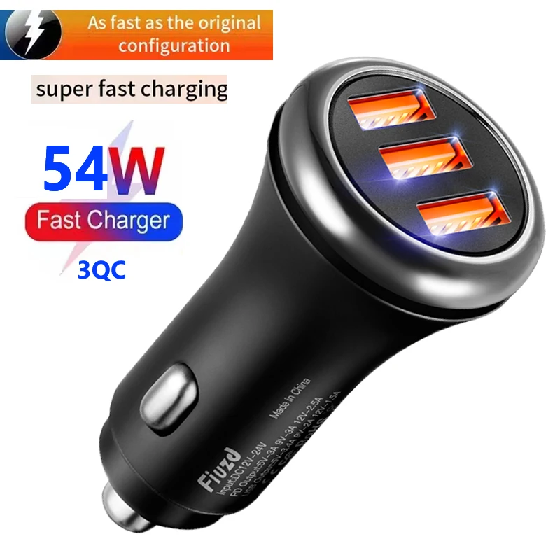 

QC 3.0 car charger super fast charge 3Port 12-24V Cigarette Socket Lighter Car USBC Charger for iPhone 12 Power Adapter