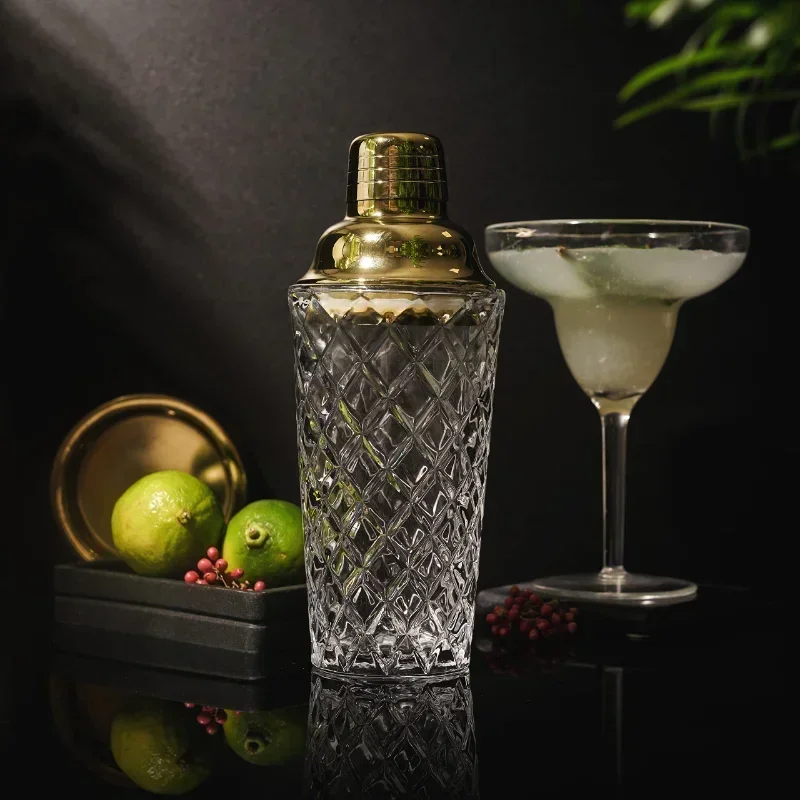 13 Ounce Glass Cocktail Shaker Kit with Leakproof Metallic Steel Lid cocktail shaker
