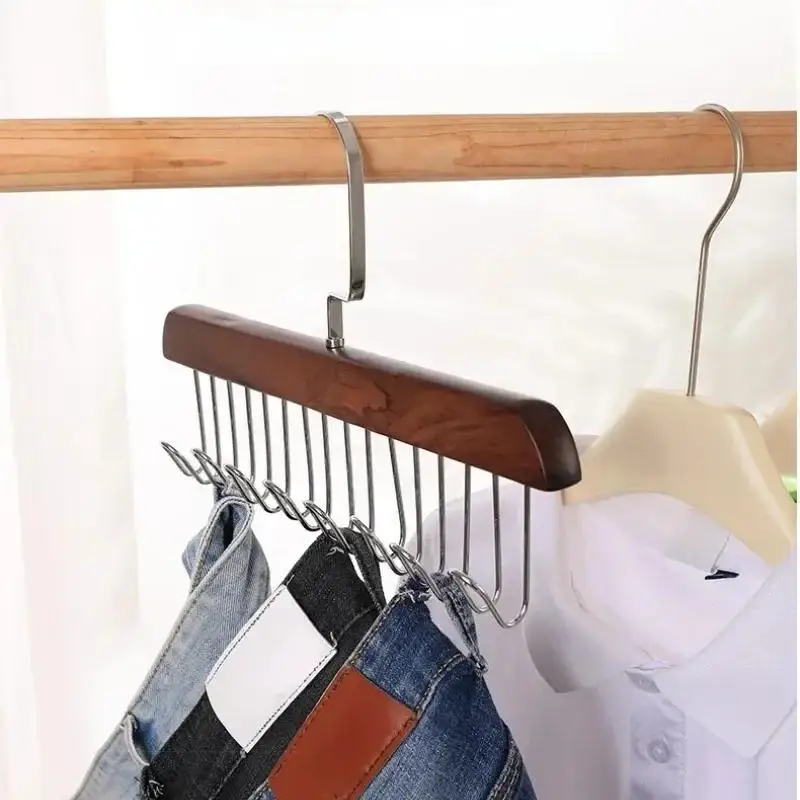 Solid Wood 8 Hook Hanger Rack Multifu Drying Rack For Hanging Belts Hats Vests Underwear Silk Scarves Household Storage Goodies