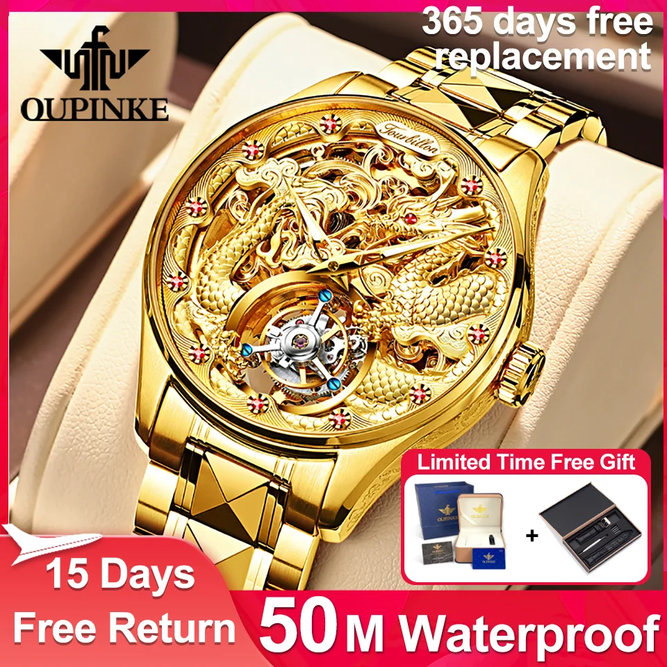 OUPINKE Original Genuine Watch Luxury Tourbillon Mechanical Business Men's Watch Automatic Mechanical Fashion Wristwatch Clock