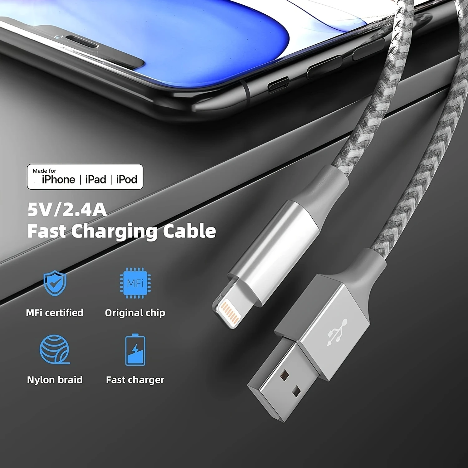  iPhone Charger Fast Charging Cord 3 Pack 10 FT Apple MFi  Certified Lightning Cable Nylon Braided iPhone Charger Cord Compatible with  iPhone 13 12 11 Pro Max XR XS X 8