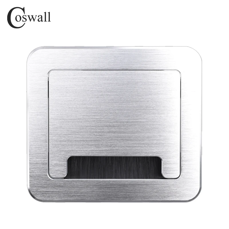 Elegant Black/Silver Brushed Aluminum Cable Management Desk Grommet with Dust-Proof Brush