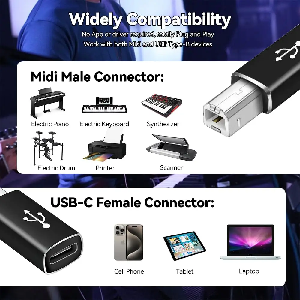 USB C To USB B Adapter Female To Male Connector For Scanner Printer Data Transfer MIDI 90&deg; Converter Electric Piano Organ usb to type c adapter type c adapter printer adapter