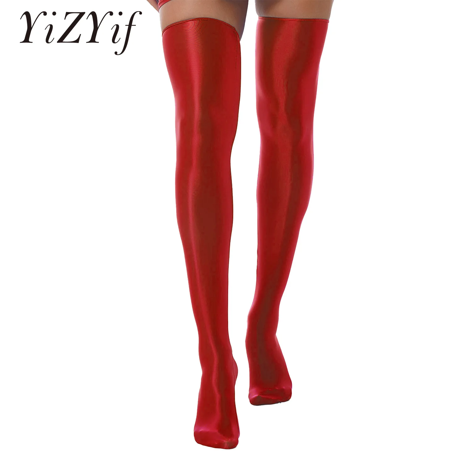 WomenSexyOilShinyThighHighStockingsSolidStretchyLongSockOver