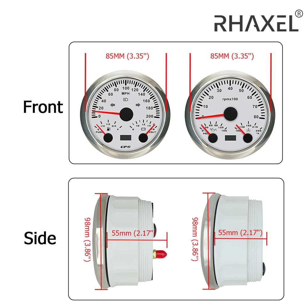 

RHAXEL Gauge Set 85mm 3in1 Multi-Function GPS Speedometer 120MPH Tachometer 8000RPM with Sensor Backlight Hour Meter for Tractor