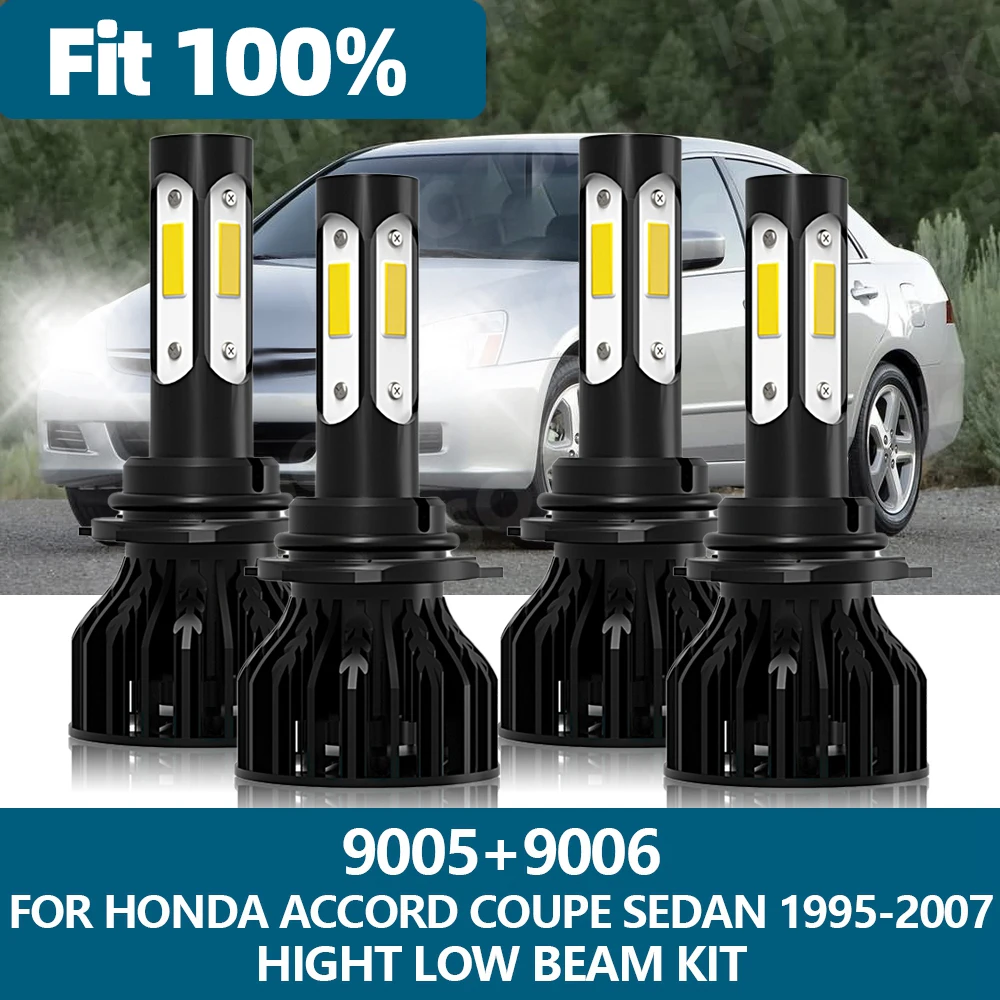 

4x LED Headlight 9005 HB3 9006 HB4 6000K High Low Beam Bulb Kit For Honda Accord Coupe Sedan 1995-2002 2003 2004 2005 2006 2007