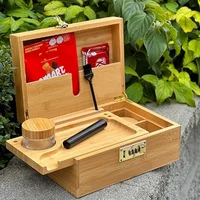 Extra Large Bamboo Decorative Gift Box Removable Dividers with Combination Lock Decorative Wood Box with Rolling Tray 1