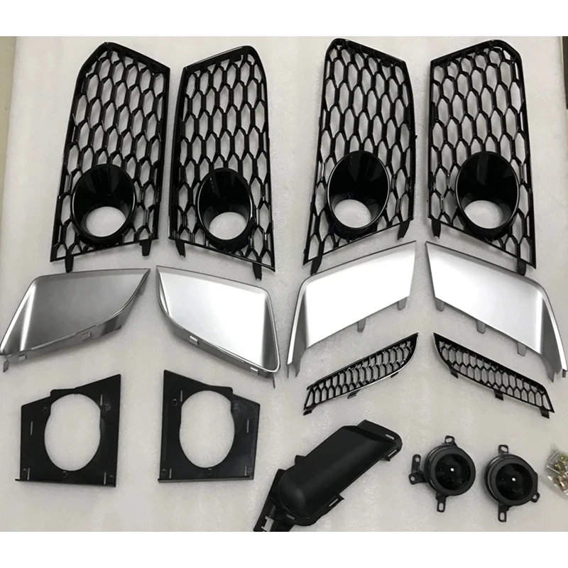 Car Exterior Accessories Car Grill Mesh Auto Front Lower Bumper Fog Light Grille Grill Cover Frame for Auto A6 A7 Front Grill Upgraded to RS7 RS6 Silver Trim