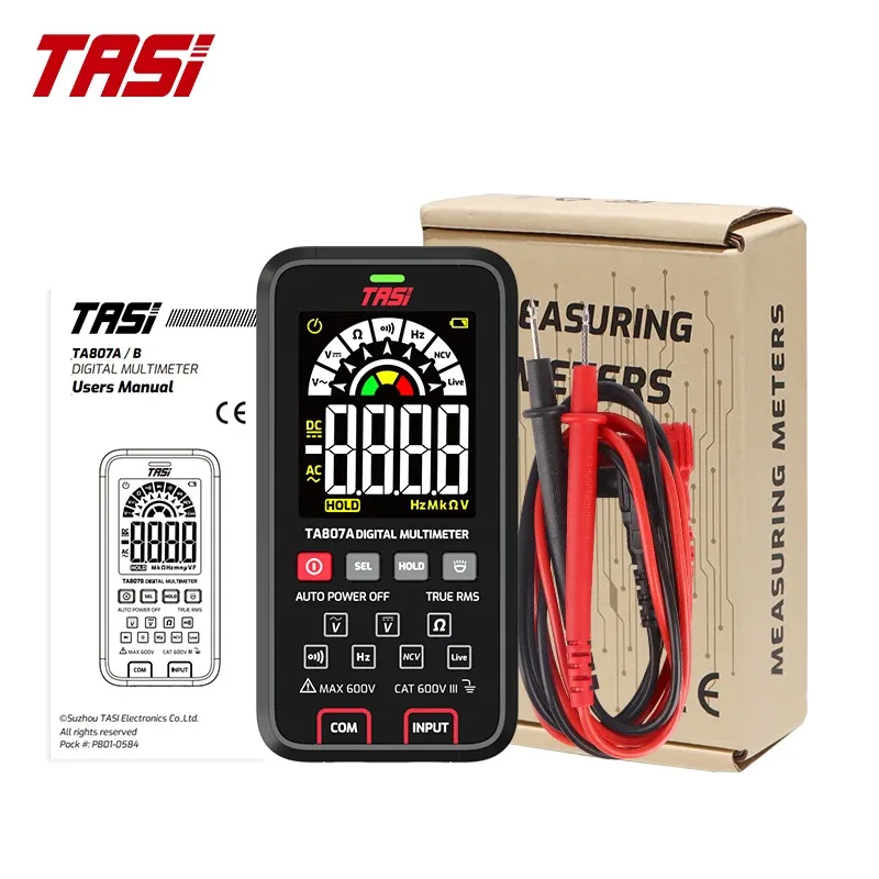 TA807A 고급 터치형 스마트 멀티미터 6000 카운트 충전식 AC/DC 전압 테스터 True RMS 저항/커패시턴스 LED 표시기