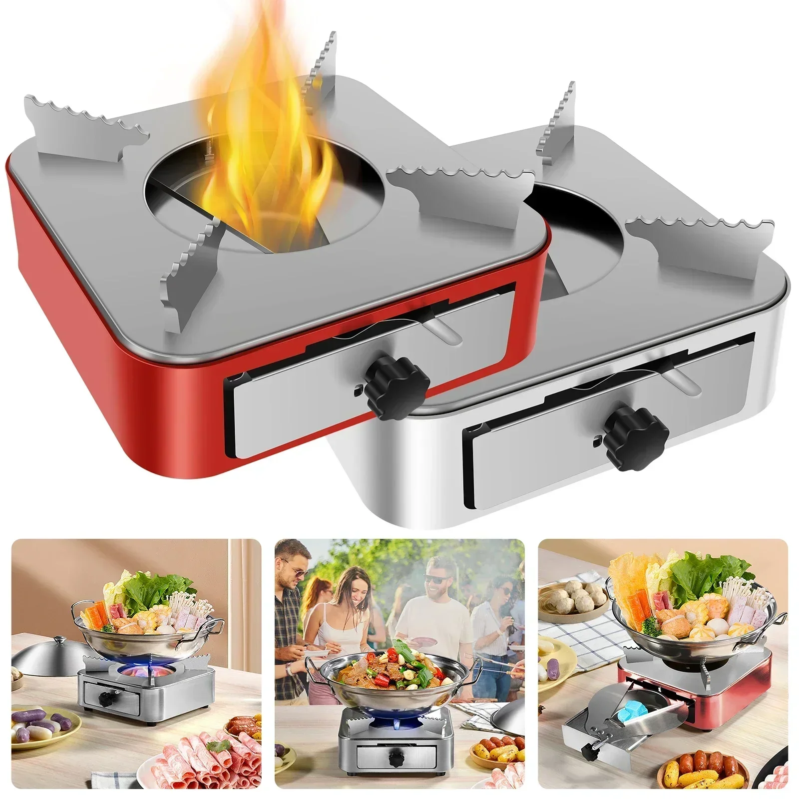 Portable Camping Stove with Adjustable Firepower Drawer Alcohol Stove For Outdoor Barbecue Camping Equipment 1