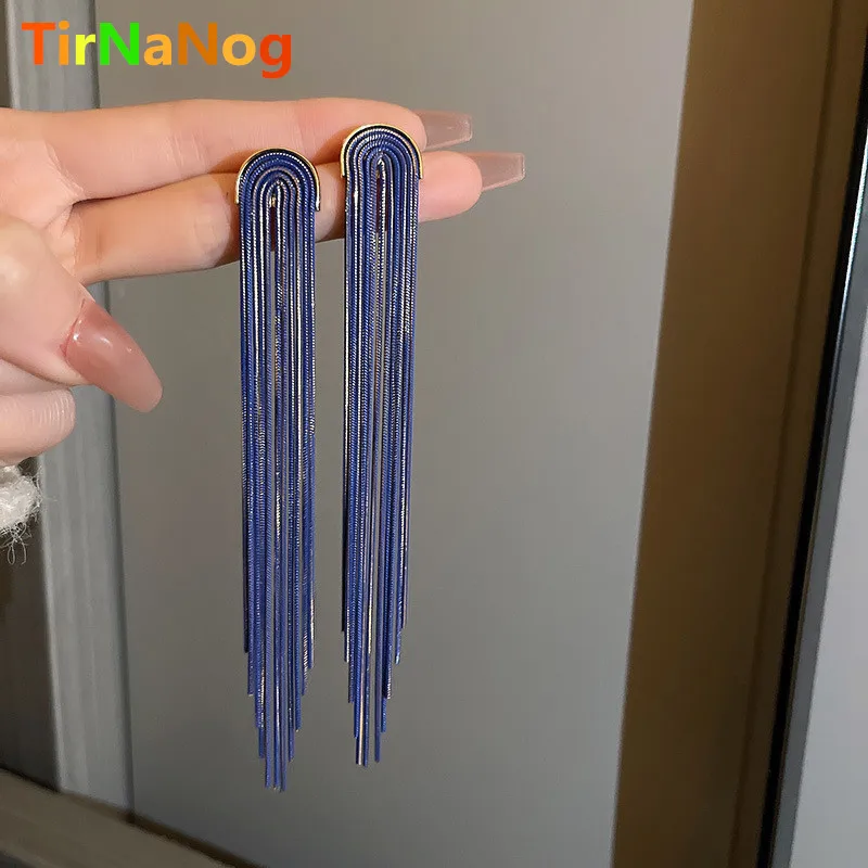 

2022 New Long Swaying Tassel Earrings Fashion Classic Luxury Geometric U Blue Earrings Women Jewelry Gifts