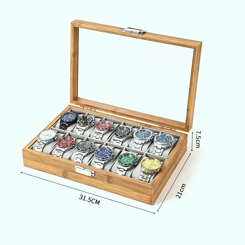 Retro 3/6/10/12 Girds Bamboo Watches Storage Clock Box Watch Holder Organizer Watch Display Woodiness Box for Handmade Festive watch storage box