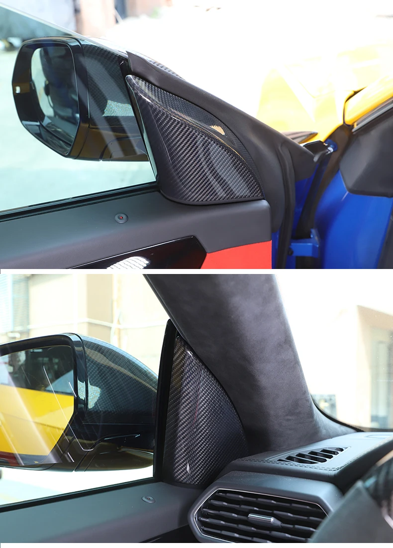 Garniture de pilier A de porte de voiture en fibre de carbone véritable,  couverture de haut-parleur, autocollant de couverture, accessoires  intérieurs de voiture, Lamborghini URUS, 2018-2021 - AliExpress