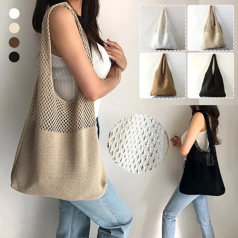 

Vintage Summer Hollow Woven Womens Braid Handbags Shoulder Bags Beach Bag Large Capacity Tote Handbag