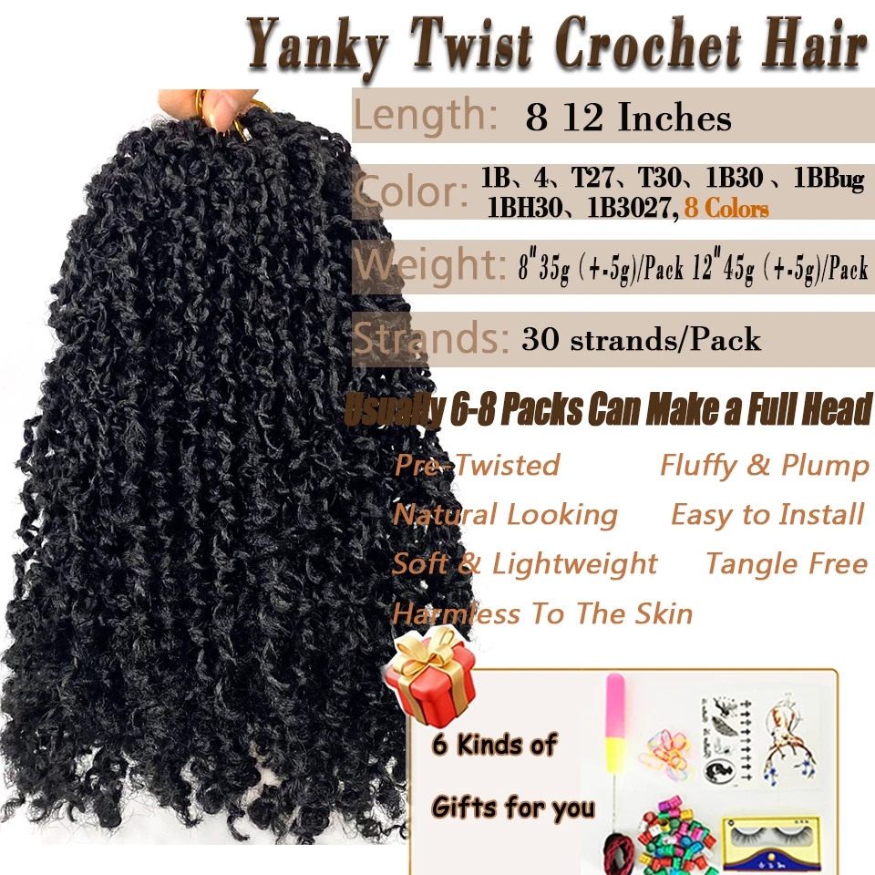 Bohemian Yanky Twist Crochet Hair 12 8 Inch Natural Black Small Curly Twist Crochet Hair for Senegalese Twist Braids for Women 2